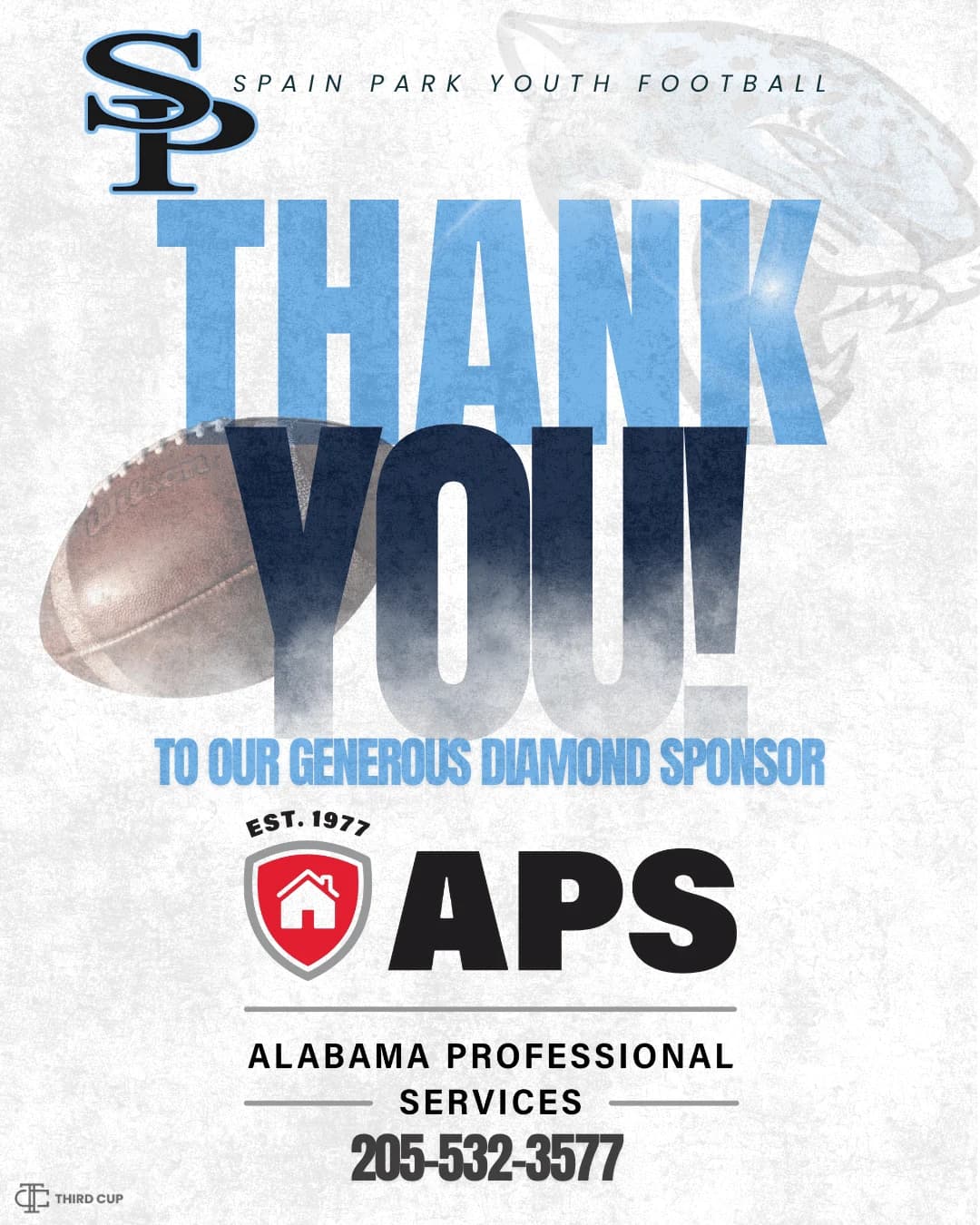 A sponsor thank-you post created for Spain Park Youth Football