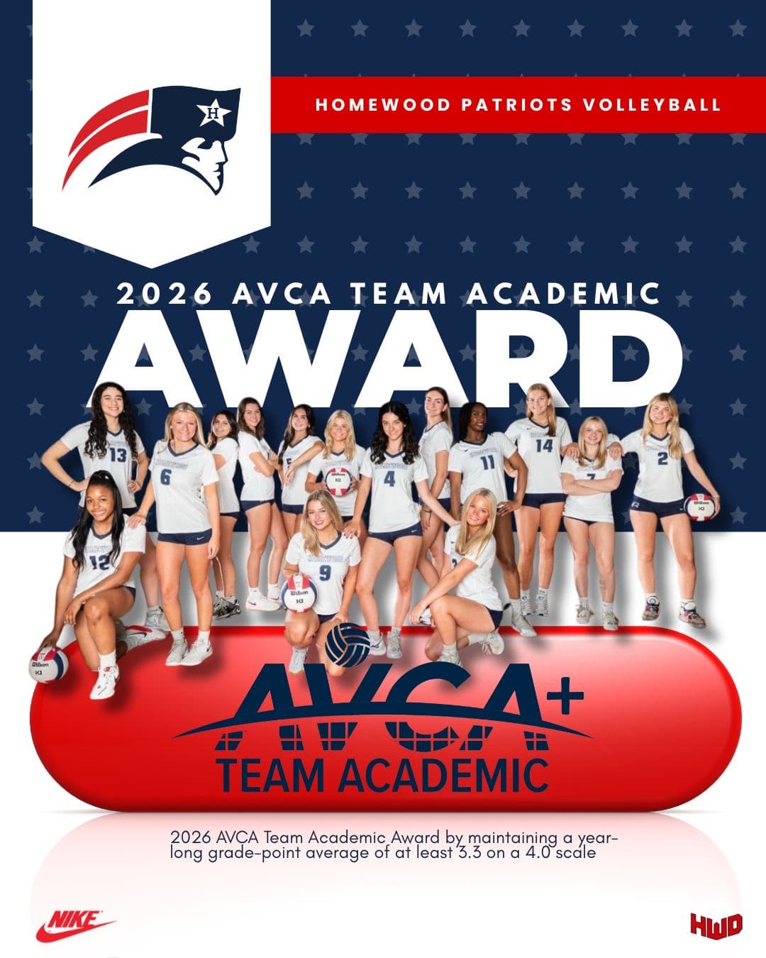 A team academic award post created for a volleyball program