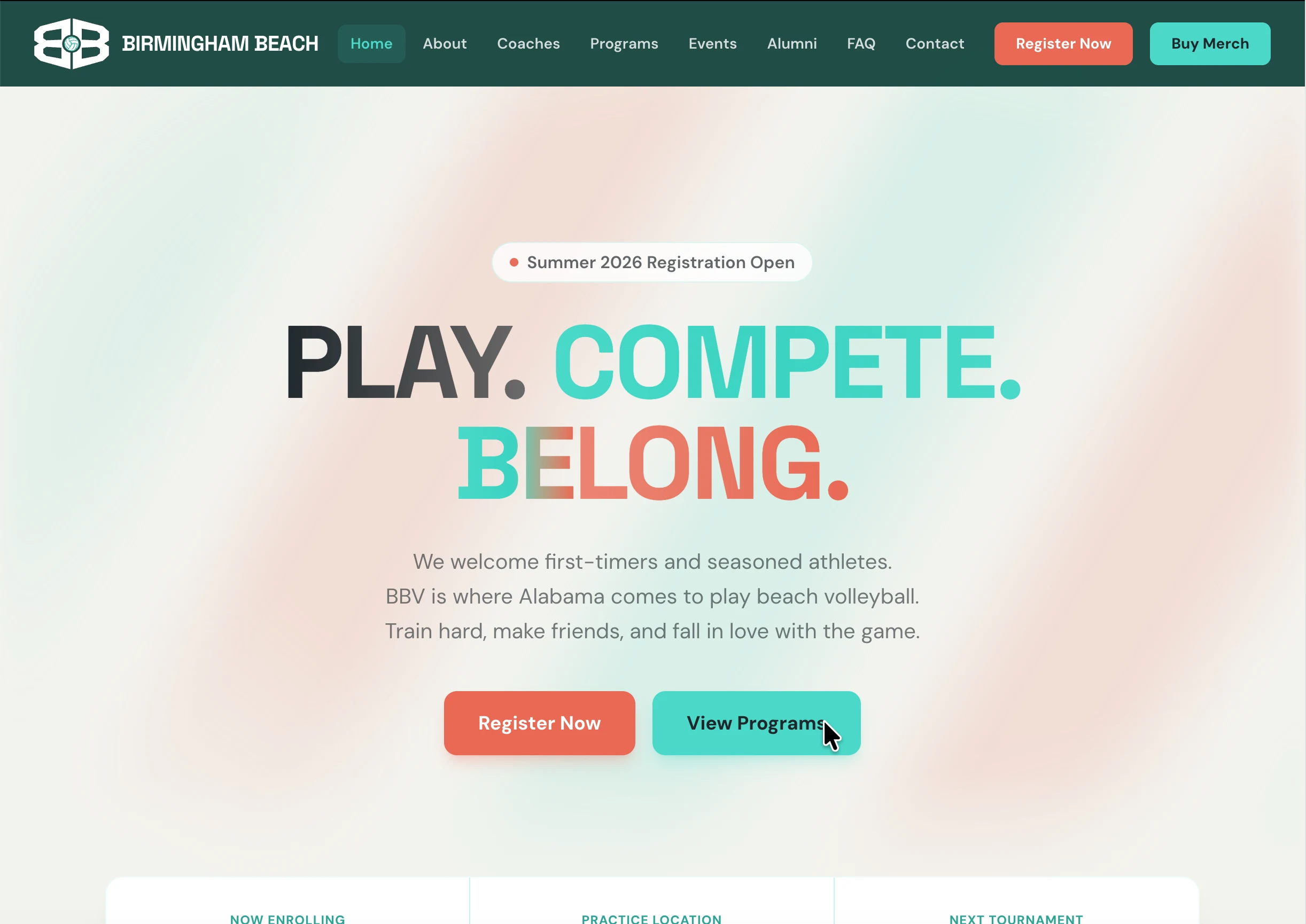 The Birmingham Beach Volleyball club website we designed and built
