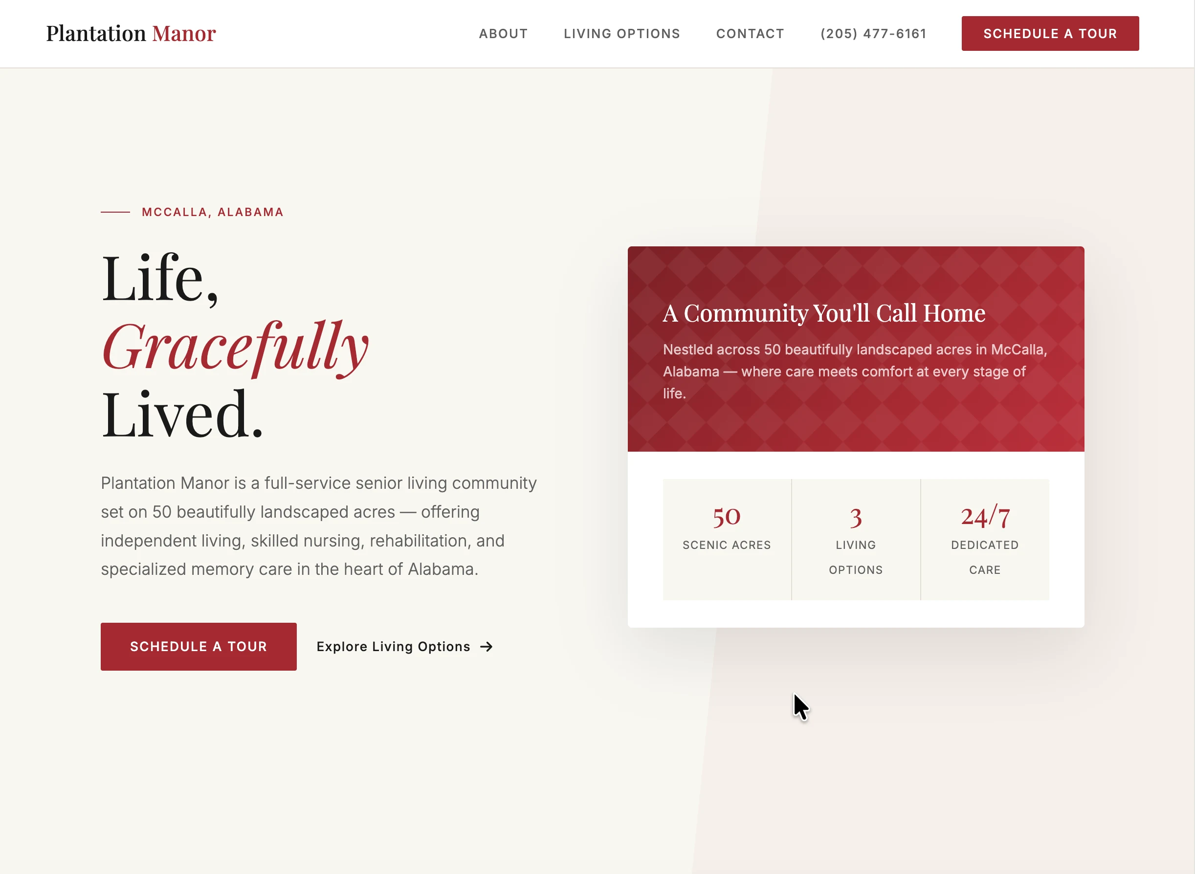 The Plantation Manor senior-living website we designed and built